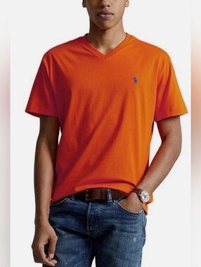 Polo Ralph Lauren Men's Classic-Fit V-Neck T-Shirt Orange Mens Size Small